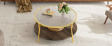 Modern Round Walnut Glass Top 2-Tier Coffee Table - Omega Lifestyles