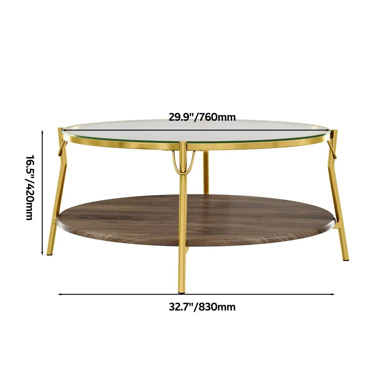 Modern Round Walnut Glass Top 2-Tier Coffee Table - Omega Lifestyles