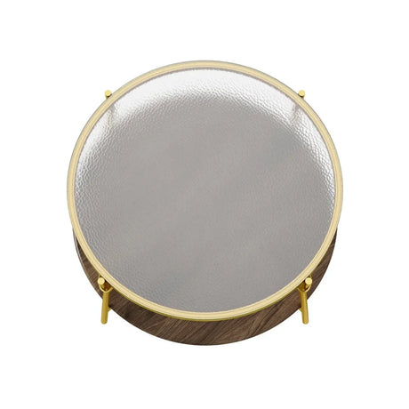 Modern Round Walnut Glass Top 2-Tier Coffee Table - Omega Lifestyles