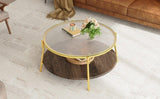 Modern Round Walnut Glass Top 2-Tier Coffee Table - Omega Lifestyles