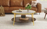 Modern Round Walnut Glass Top 2-Tier Coffee Table - Omega Lifestyles
