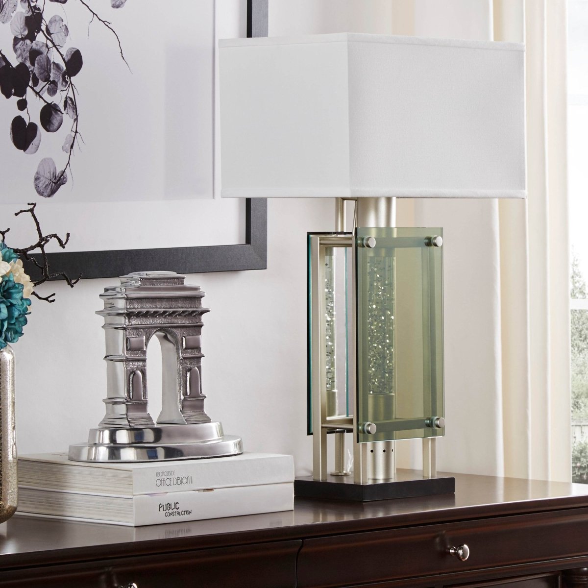 Modern Silver Finish Metal Table Lamp With Mood Light - Sleep Galleria