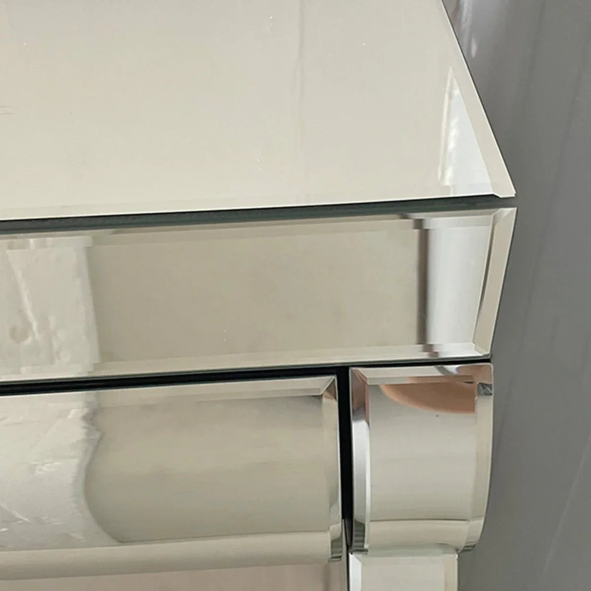 Modern Silver Mirror Console Table With 2 Drawers - Omega Lifestyles