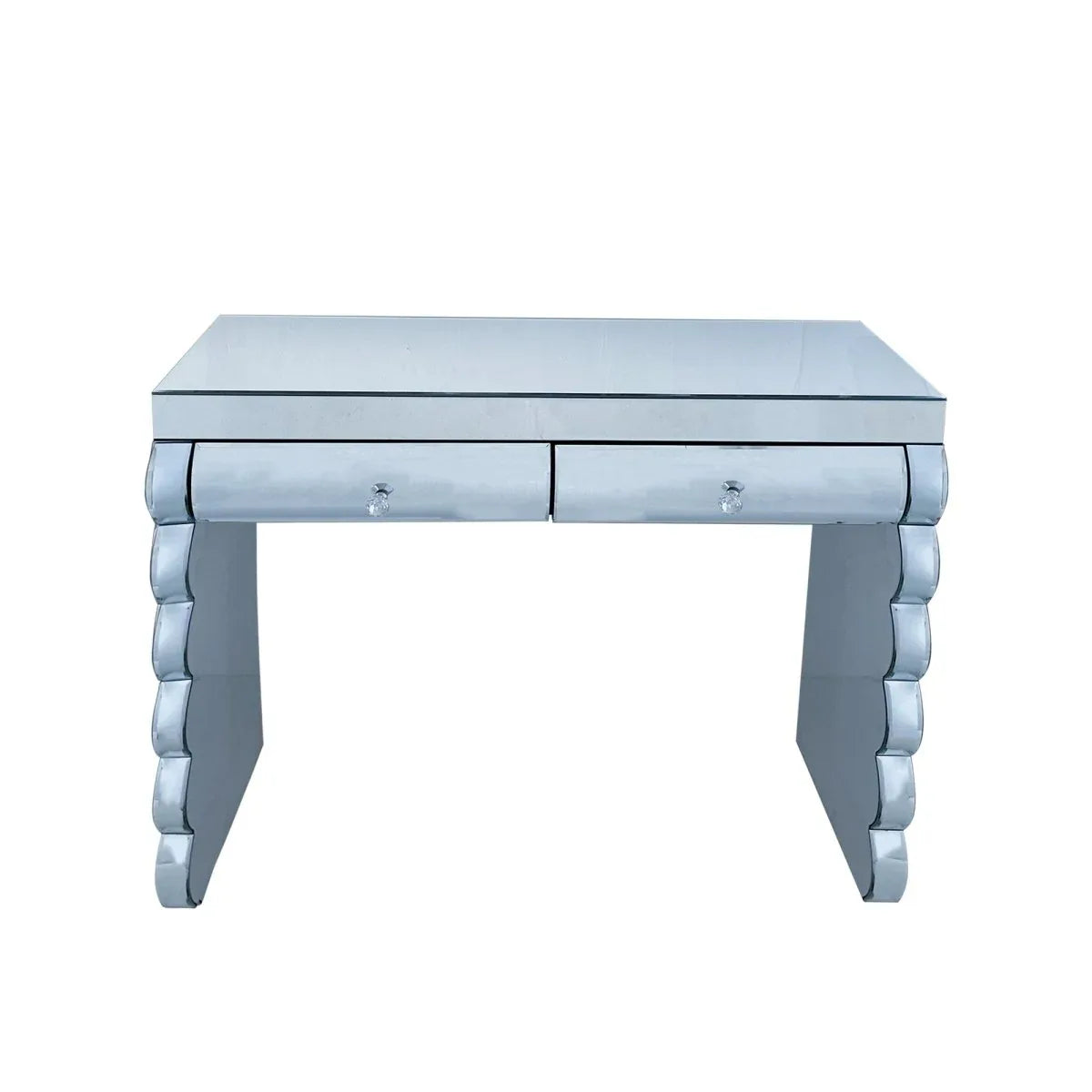 Modern Silver Mirror Console Table With 2 Drawers - Omega Lifestyles