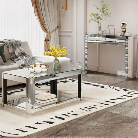 Modern Silver Mirror Console Table With 2 Drawers - Omega Lifestyles