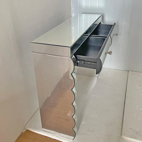 Modern Silver Mirror Console Table With 2 Drawers - Omega Lifestyles