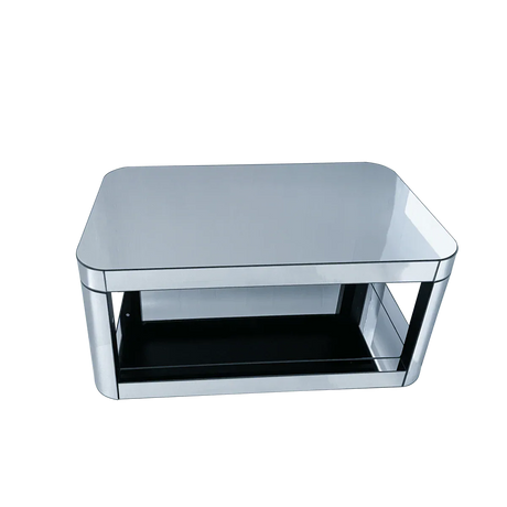 Modern Silver Mirrored MDF Glass Coffee Table With Storage - Omega Lifestyles