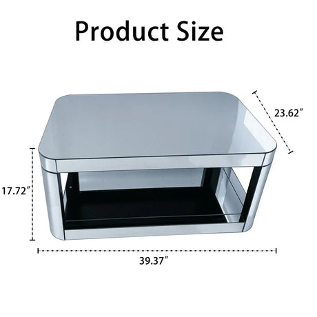 Modern Silver Mirrored MDF Glass Coffee Table With Storage - Omega Lifestyles