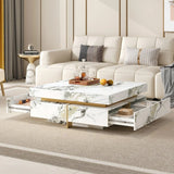 Modern Square White Marble-Textured Coffee Table With Drawers - Omega Lifestyles
