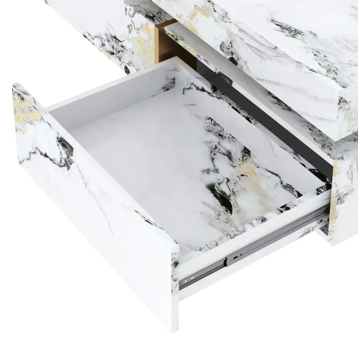 Modern Square White Marble-Textured Coffee Table With Drawers - Omega Lifestyles
