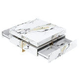 Modern Square White Marble-Textured Coffee Table With Drawers - Omega Lifestyles