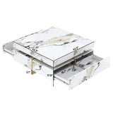 Modern Square White Marble-Textured Coffee Table With Drawers - Omega Lifestyles