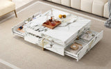 Modern Square White Marble-Textured Coffee Table With Drawers - Omega Lifestyles