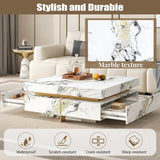Modern Square White Marble-Textured Coffee Table With Drawers - Omega Lifestyles