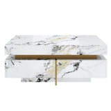 Modern Square White Marble-Textured Coffee Table With Drawers - Omega Lifestyles
