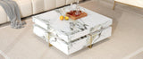 Modern Square White Marble-Textured Coffee Table With Drawers - Omega Lifestyles