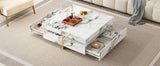 Modern Square White Marble-Textured Coffee Table With Drawers - Omega Lifestyles