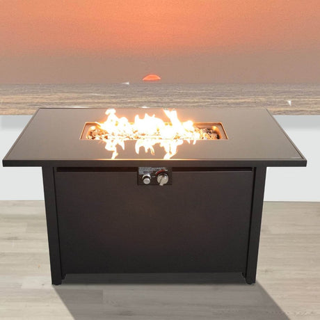 Modern Steel Outdoor Propane Fire Pit Table With Lid - Omega Lifestyles