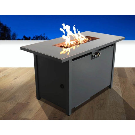 Modern Steel Propane Fire Pit Table With Lid Cover - Serenova - Omega Lifestyles