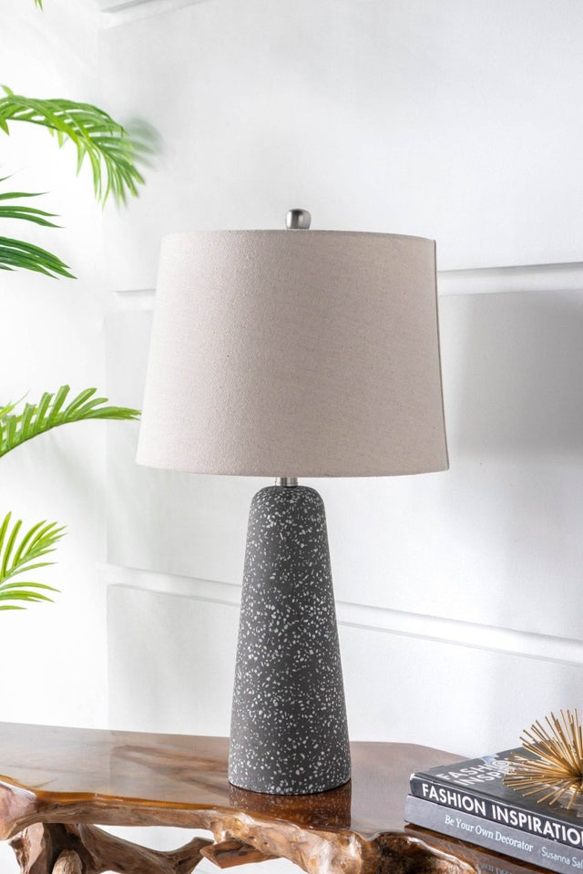 Modern Stone Cone Table Lamp With Beige Drum Shade - Omega Lifestyles