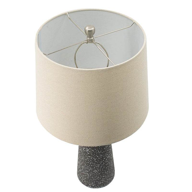 Modern Stone Cone Table Lamp With Beige Drum Shade - Omega Lifestyles