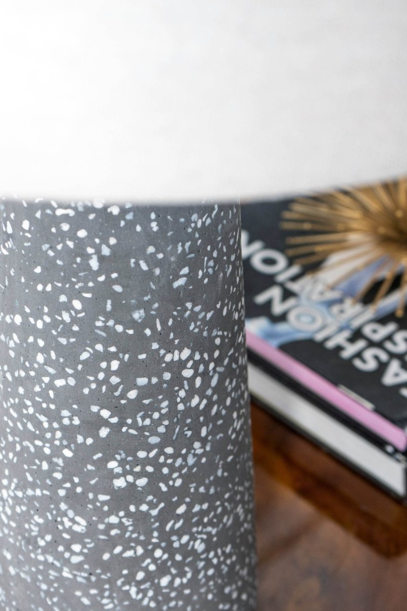 Modern Stone Cone Table Lamp With Beige Drum Shade - Sleep Galleria