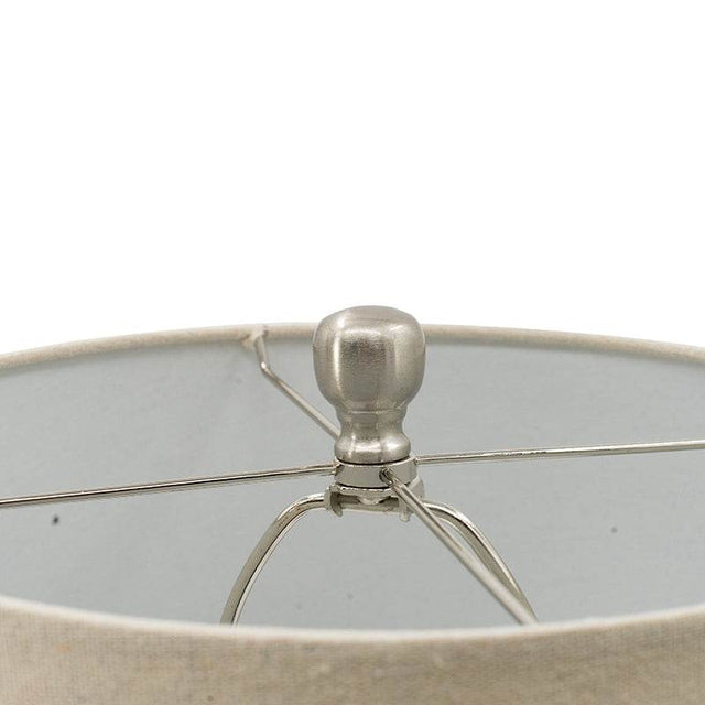 Modern Stone Cone Table Lamp With Beige Drum Shade - Omega Lifestyles