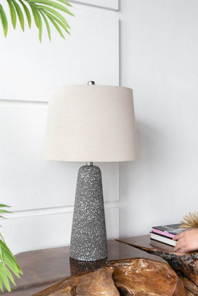 Modern Stone Cone Table Lamp With Beige Drum Shade - Omega Lifestyles