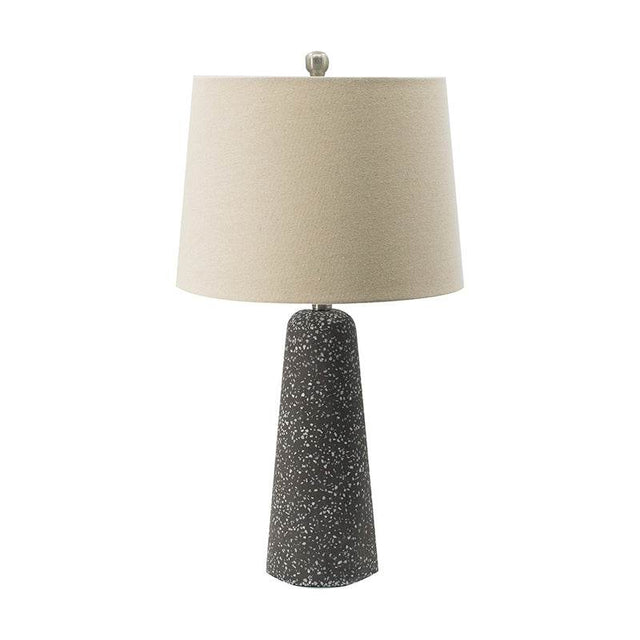 Modern Stone Cone Table Lamp With Beige Drum Shade - Omega Lifestyles