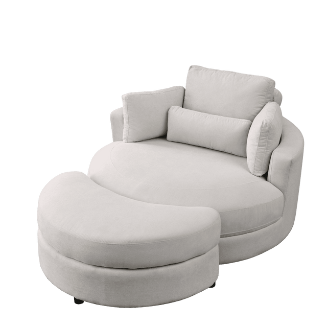 Modern Swivel Fabric Accent Chair With Storage Ottoman - Omega Lifestyles