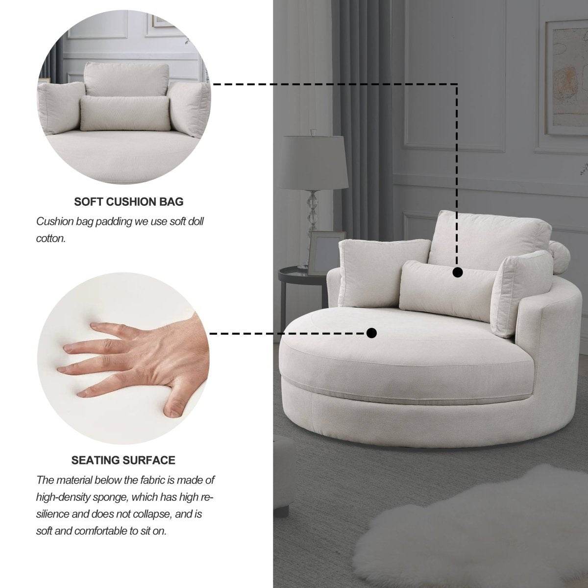 Modern Swivel Fabric Accent Chair With Storage Ottoman - Sleep Galleria