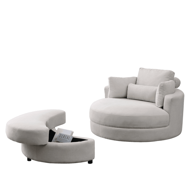 Modern Swivel Fabric Accent Chair With Storage Ottoman - Omega Lifestyles