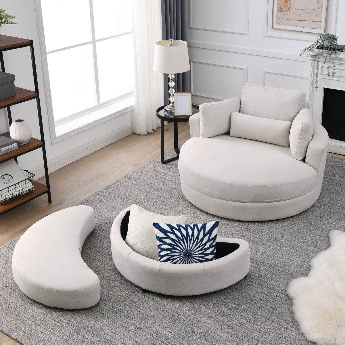 Modern Swivel Fabric Accent Chair With Storage Ottoman - Sleep Galleria