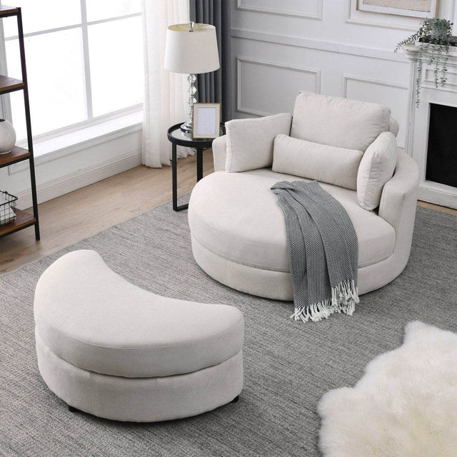 Modern Swivel Fabric Accent Chair With Storage Ottoman - Omega Lifestyles