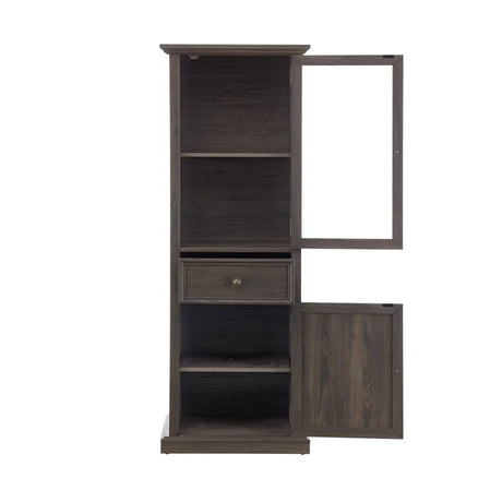 Modern Tall Glass Storage Cabinet With Drawer - Omega Lifestyles