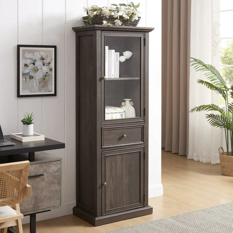 Modern Tall Glass Storage Cabinet With Drawer - Omega Lifestyles