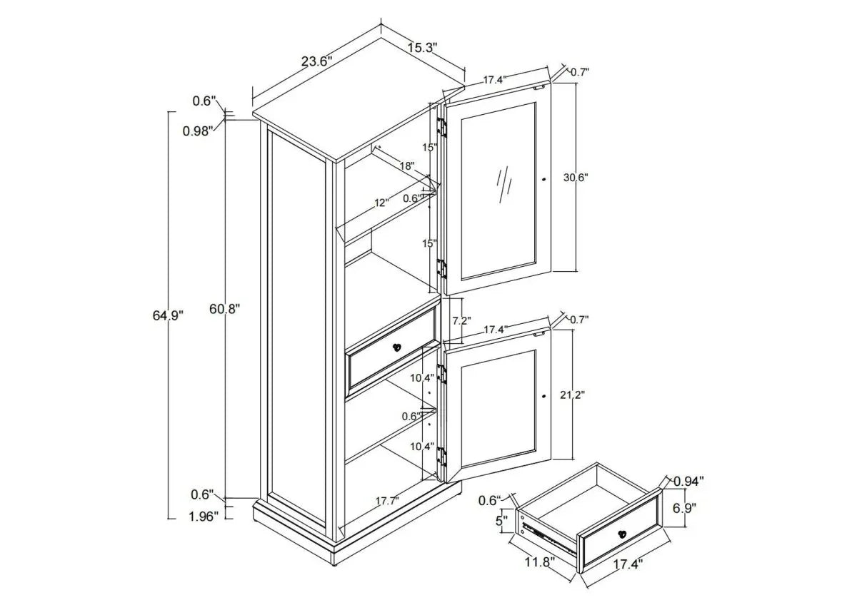 Modern Tall Glass Storage Cabinet With Drawer - Omega Lifestyles