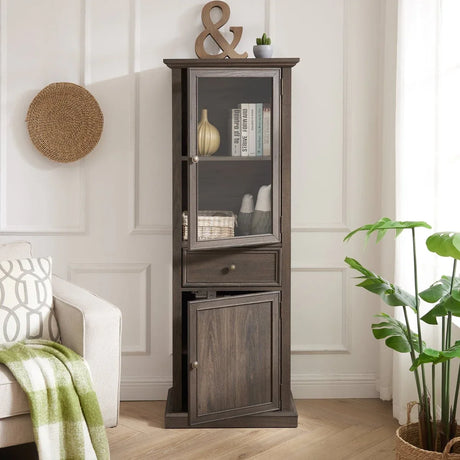 Modern Tall Glass Storage Cabinet With Drawer - Omega Lifestyles