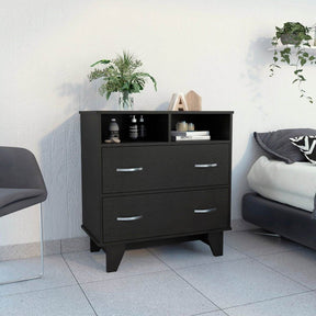 Modern Two Drawer Dresser With Shelves And Superior Top - Omega Lifestyles