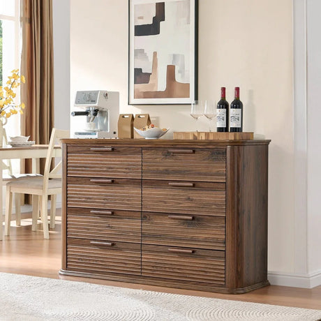 Modern Walnut 8-Drawer Curved Profile Dresser - Omega Lifestyles