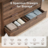 Modern Walnut 8-Drawer Curved Profile Dresser - Omega Lifestyles