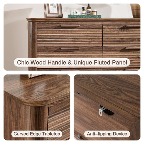 Modern Walnut 8-Drawer Curved Profile Dresser - Omega Lifestyles