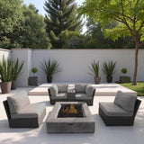 Modern Wicker Patio Sectional Seating Group With Fire Pit - Serenova - Omega Lifestyles