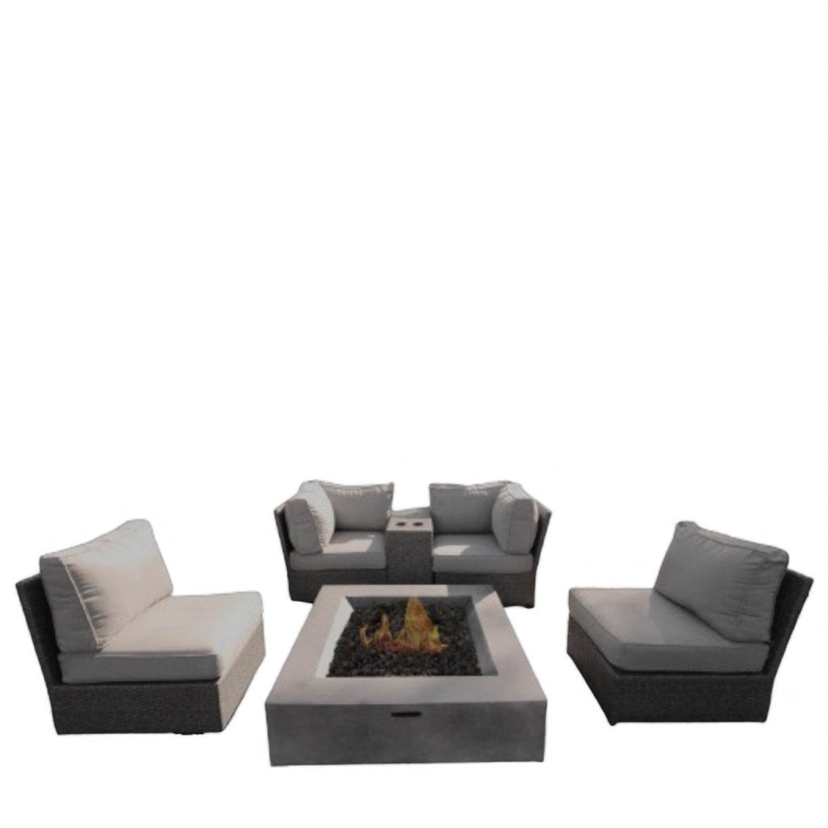 Modern Wicker Patio Sectional Seating Group With Fire Pit - Serenova - Omega Lifestyles