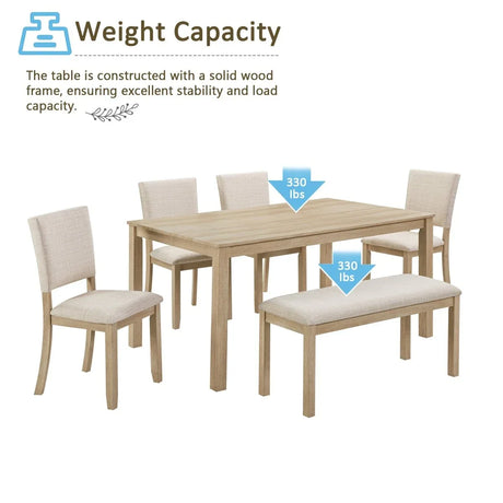 Modern Wooden 6-Piece Dining Table Set With Upholstered Chairs - Omega Lifestyles