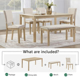 Modern Wooden 6-Piece Dining Table Set With Upholstered Chairs - Omega Lifestyles
