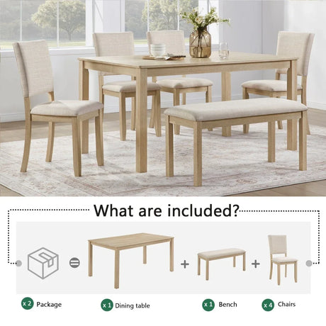 Modern Wooden 6-Piece Dining Table Set With Upholstered Chairs - Omega Lifestyles