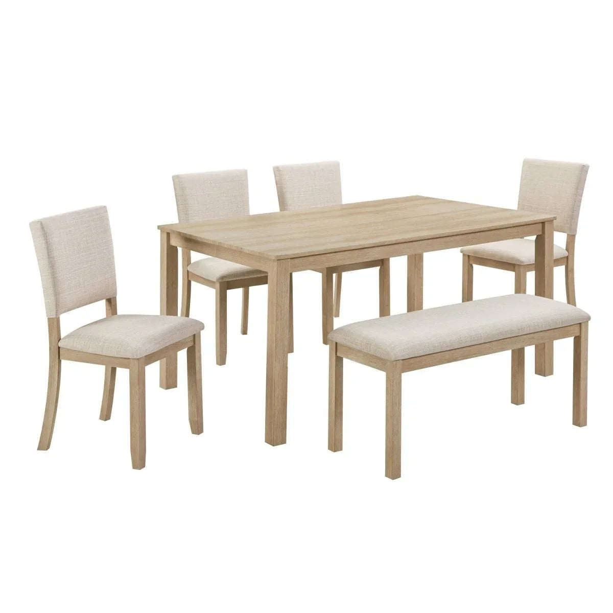Modern Wooden 6-Piece Dining Table Set With Upholstered Chairs - Omega Lifestyles