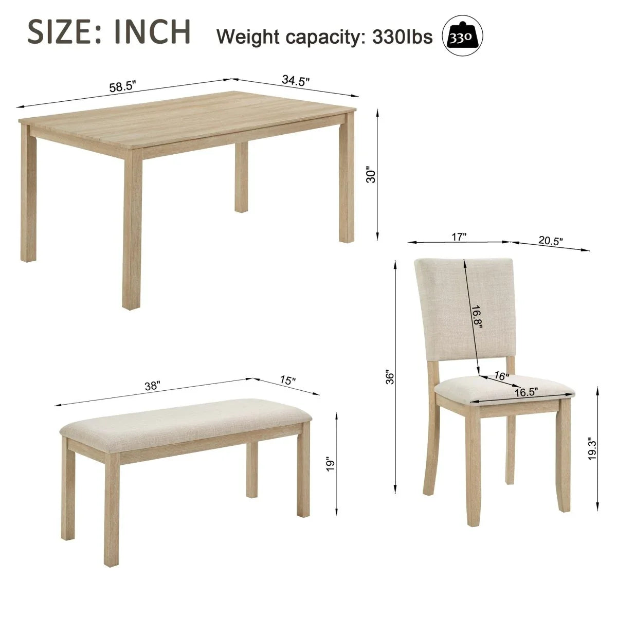 Modern Wooden 6-Piece Dining Table Set With Upholstered Chairs - Omega Lifestyles