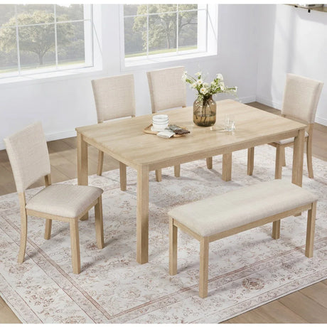 Modern Wooden 6-Piece Dining Table Set With Upholstered Chairs - Omega Lifestyles